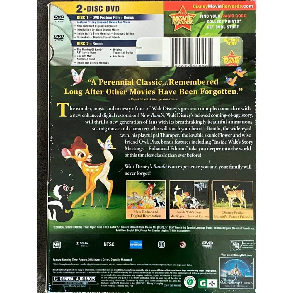 DISNEY: BAMBI 2-DISC ANIMATED DVD SET, COMING-OF-AGE STORY, A TRUE CLASSIC